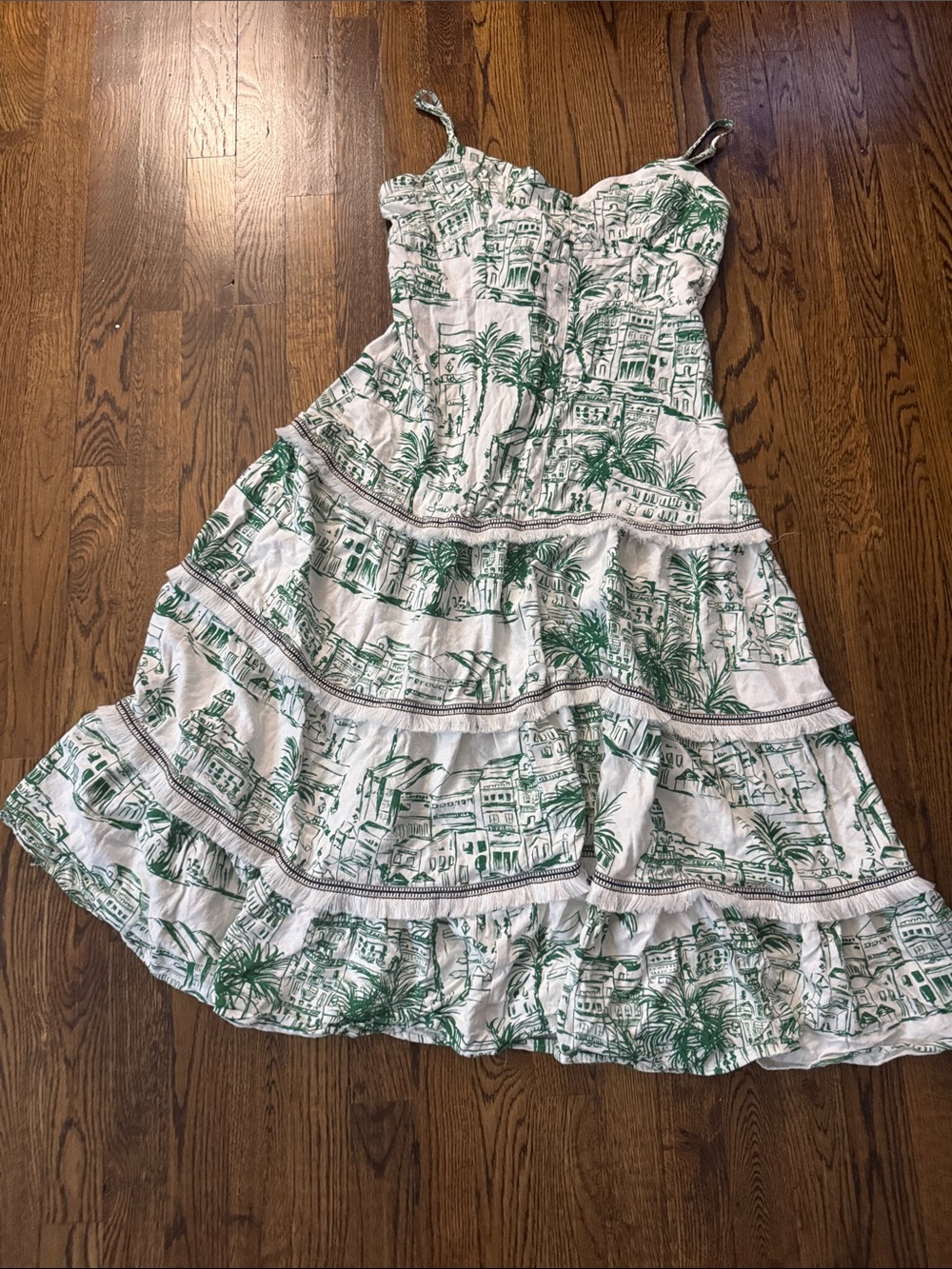 Greens & White Printed Tiered' Sundress